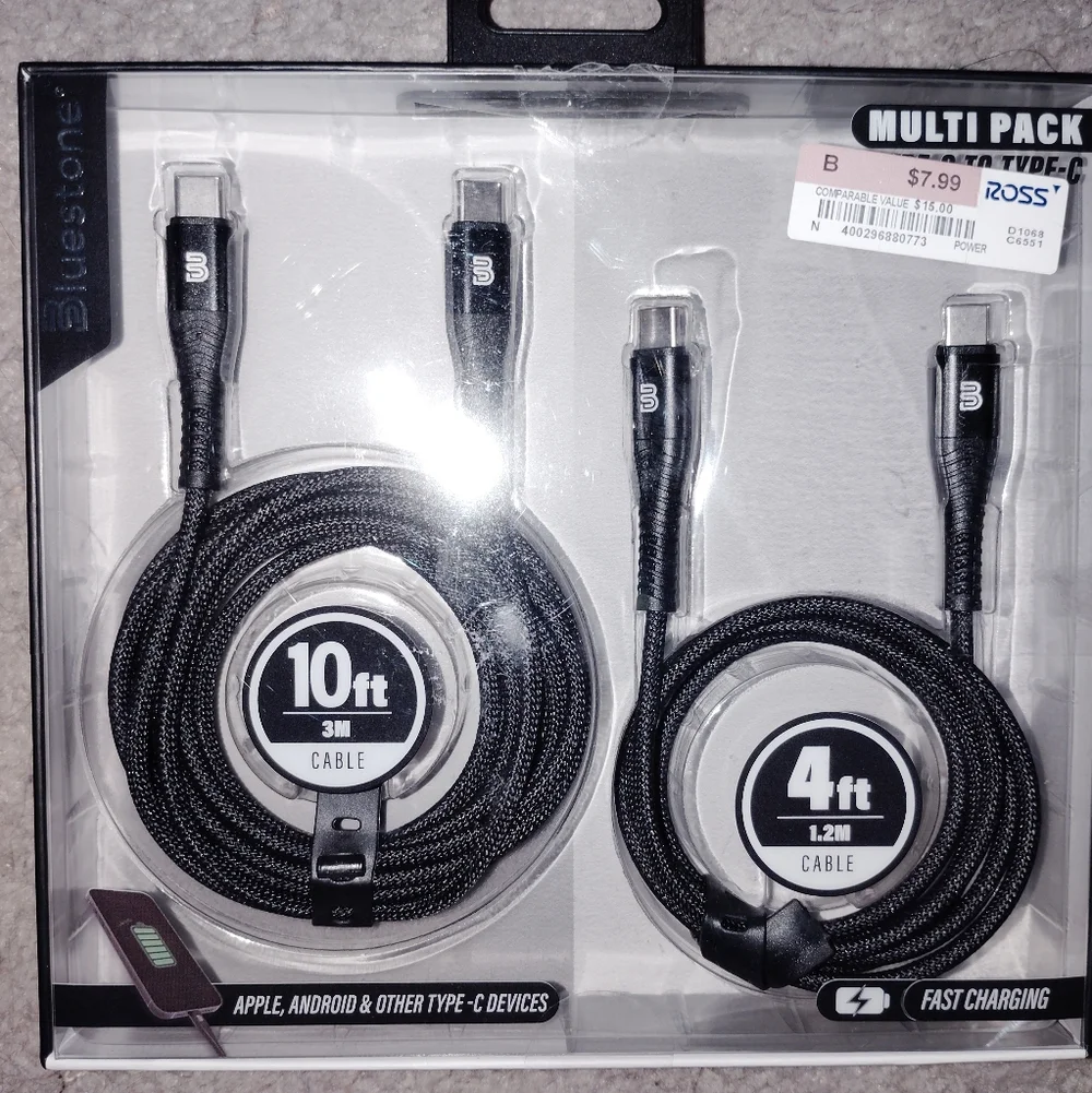 Universal 10ft & 4ft Braided Charging Type-C Cable Multi-Pack & Charging Bank